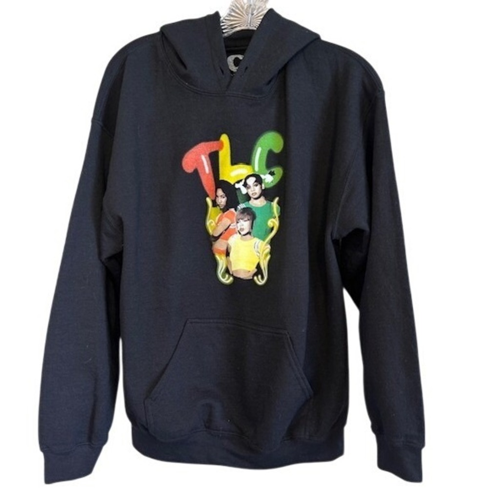 TLC Black Graphic Hoodie Hooded Pullover Sweater 90s R&B MD Hip Hop